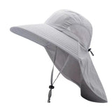 Unisex Wide Brim Sun Hat with Neck Flap UV Protection Fishing Cap for Outdoor Hiking Light Gray