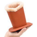Soft Plush Lined PU Leather Eyeglasses Desk Holder Stand with Base Brown