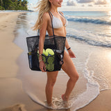 Beach Mesh Tote Bag Womens Shoulder Handbag Grocery Bag Black