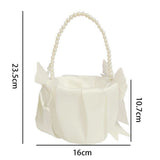 Wedding Flower Girl Basket – Pearl Handle with Bowknot Satin Ribbon