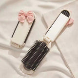 2Pcs Folding Brush with Mirror for Women Girls - Mini Hair Brush Creamy White