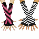 3 Pairs Long Fingerless Gloves Gloves Arm Cover Striped Cotton Wrist Sleeves Arm Warmer