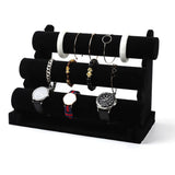 Velvet 3 Tier Jewellery Display Stand Organizer Detachable Bracelet Watch Holder Black