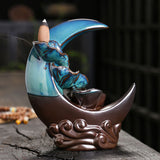 Moon Backflow Incense Holder Ceramic Waterfall Incense Burner for Home Decor
