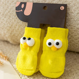 16Pcs Set Anti-Slip Dog Socks Stretchable Footwear Paw Protector for Indoor Use Big Eye Style