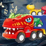 Dinosaur Truck Toy Set with 4 Pull Back Dino Cars for Age 6+