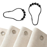 Shower Curtain Linen Textured with Hooks Wavy Edge Washable Waterproof Beige