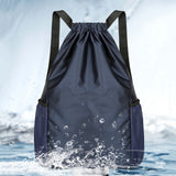 Sports Drawstring Backpack with 2 Pockets Large-Capacity Basketball Bag Dark Blue