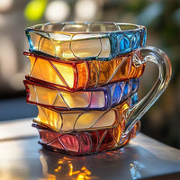 300ml Painted Book Mug Novelty Glass Coffee Cup for for Book Lover Style 1