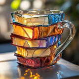 300ml Painted Book Mug Novelty Glass Coffee Cup for for Book Lover Style 1