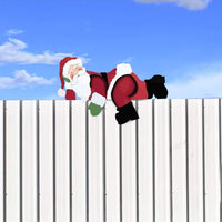 Santa Peeking Over Fence Sign Outdoor Christmas Yard Decoration for Garden