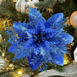 10Pcs Red and Gold Poinsettia Artificial Christmas Flowers – Xmas Tree Ornaments Blue