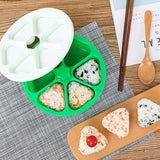 6-Hole Onigiri Mold Triangle Rice Ball Mold Bento Press Maker Mold with Lid Kitchen Tool Green