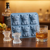2 PCS 6 Cavity Silicone Highland Cow Ice Cube Molds Blue