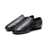 Leather Latin Dance Shoes Low Heel Women Stretch Fabric Non Slip Sole Black