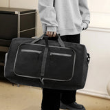 Large Foldable Travel Duffel Bag Carry-On Shoulder Bag with Shoe Compartment Black