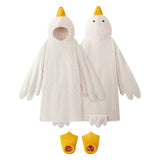 Wearable Goose Blanket Hoodie Onesie Oversized Flannel Cozy Hooded with Sleeves for Teens Adult White