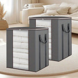 2Pcs 120L Large Storage Bag Foldable Non-Woven Clothes Storage Organizer with Clear Window for Blanket Bedding Toys Grey