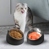400ml Stainless Steel Tilted Pet Bowl – Non-Slip Raised Feeder for Cats & Dogs Black