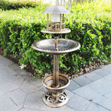 Bird Bath Feeder With Solar Power Light Garden Ornamental Birds Table Station
