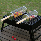 2 PCS Rolling Grill Basket 304 Stainless Steel Grill Basket with Removable Wooden Handle