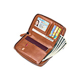 Travel Leather Wallet Cash Ticket Card Holder Organiser Phone Wallet Brown