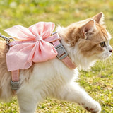 Bow Cat Harness Adjustable Kitten Harness with Leash for Walking Outdoor