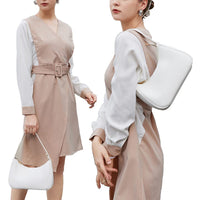 Women Shoulder Bag Elegant Feminine Mini Handbags with Zipper Closure White