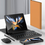 Bluetooth Keyboard Leather Case with Wireless Mouse & Stylus for Samsung Galaxy Z Fold 7/6/5 Brown