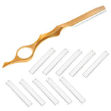 Hair thinning Razor Hairdressing Thinning Shaper Comb Styling Razor / 10 Blades Gold