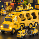Construction Truck Toys with 6 Mini Cars for Kids Electric Carrier Toy Set