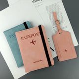RFID Passport Cover and Luggage Tag Set PU Leather Travel Organizer Pink