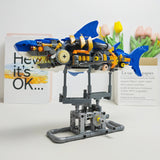 Mechanical Shark Building Block Toy with Display Stand Sea Fish for Home Decor