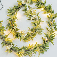 2Pcs Christmas Mistletoe Rattan String Light Artificial Flower Garland Xmas Holiday Decor White