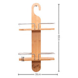 2 Tier Bamboo Shower Caddy with Drain Holes Hanging Bathroom Organizer
