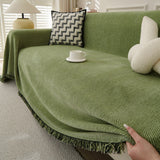 Sofa Throw Blanket with Tassel Edges Vintage Couch Cover for Sofas Chairs Green