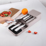 Storage Rack Knife Block Organizer Kitchen Cabinet Knives Drawer Holder Tray Beige