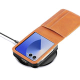 PU Wallet Card Holder Case Compatible With Samsung Galaxy Z Flip 6 7 8 with Stand Brown