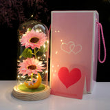 Sunflower LED Night Light with Glass Dome Home Decor Gift Pink
