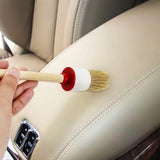 6Pcs Set Car Detailing Brush Boar Hair Brush Kit Wood Handle Wheels Leather Air Vents