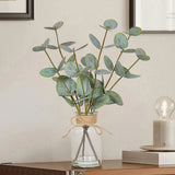Artificial Eucalyptus Stems in Glass Vase with Faux Water for Home Decor Coffee Table Centerpieces Decorations Green