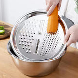 3Pcs Multifunctional Stainless Steel Basin 3 in 1 Stainless Steel Basin Strainer Set for Rinsing Draining Mixing