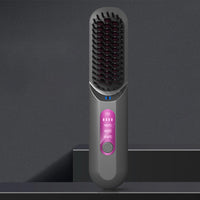 Cordless Hair Straightener Brush Mini Anion Hot Straightener Comb with LED Display Grey