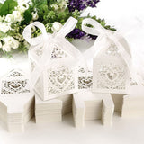 50 PCS Laser Cut Pearl Paper Candy Favor Boxes with Ribbons White