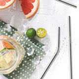 17Pcsk Reusable Stainless Steel Metal Straws with Cleaning Brushes and Pouch Silver