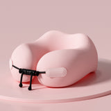 Memory Foam Travel Pillow Neck Support Pillow with Storage Case Pink
