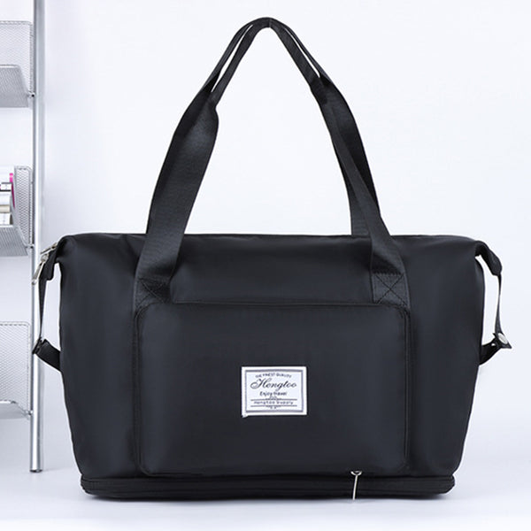Large Capacity Collapsible Travel Bag Expandable Waterproof Duffel Bag-Black