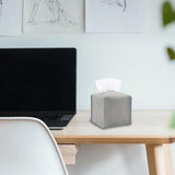 Square Tissue Box Dispenser Paper Storage Holder Napkin Case Organizer PU Leather Cover Grey