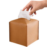 Square Tissue Box Dispenser Paper Storage Holder Napkin Case Organizer PU Leather Cover Brown