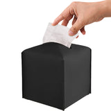 Square Tissue Box Dispenser Paper Storage Holder Napkin Case Organizer PU Leather Cover Black